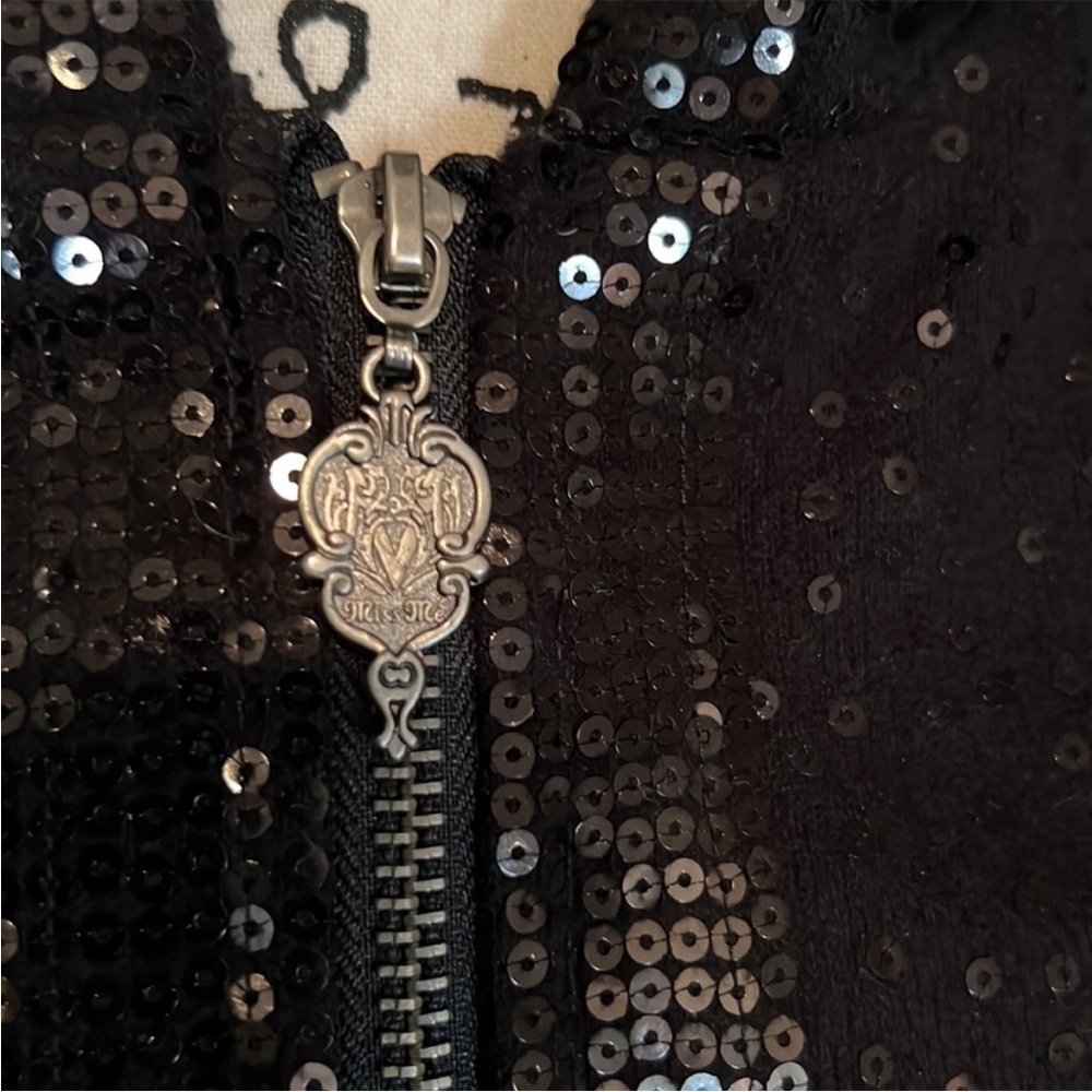 Miss Me black sequin shimmer hoodie full front zip hooded jacket coat sweatshirt - Picture 3 of 5